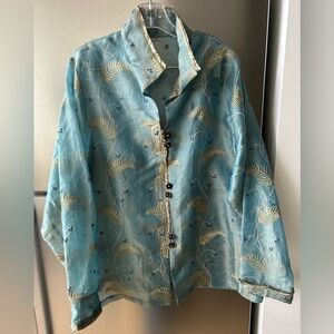 100% Silk Embroidered Sheer Jacket Botanical XL